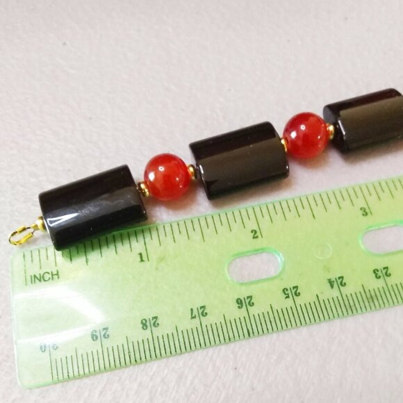Black Red & Gold! Chunky Black Agate Bracelet 8" ~ Balance Grounding Strength - Picture 5 of 7
